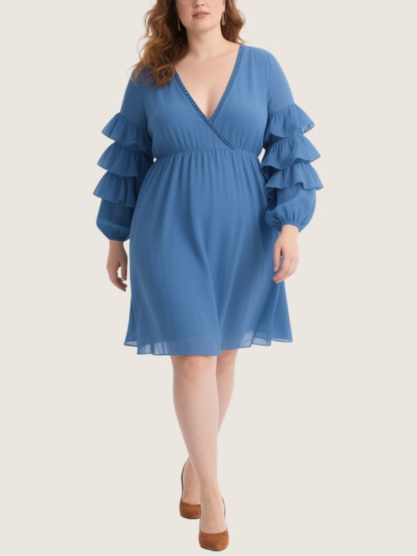 chic-deep-v-plus-size-long-sleeved-dress-with-ruffled-sleeves