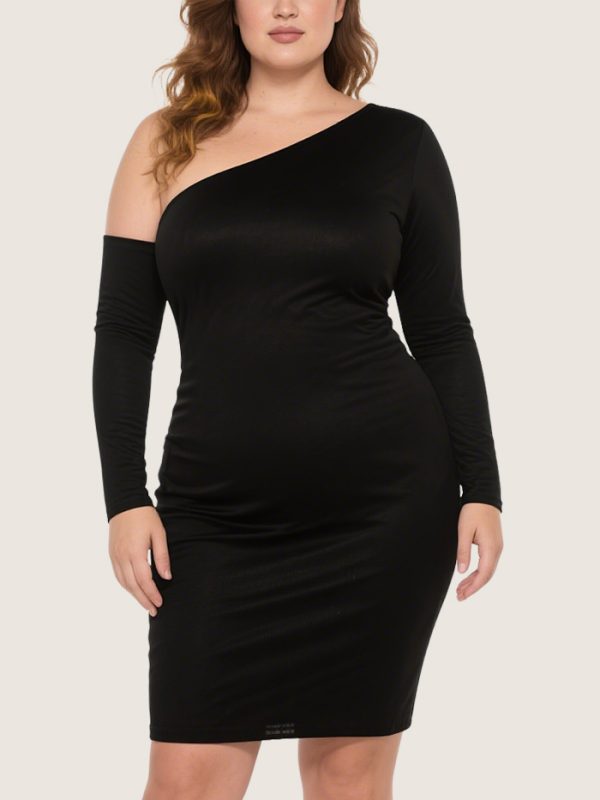 personalized-one-shoulder-plus-size-long-sleeved-bodycon-dress