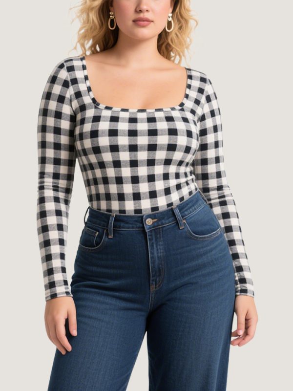 womens-fashionable-plaid-plus-size-long-sleeved-t-shirt